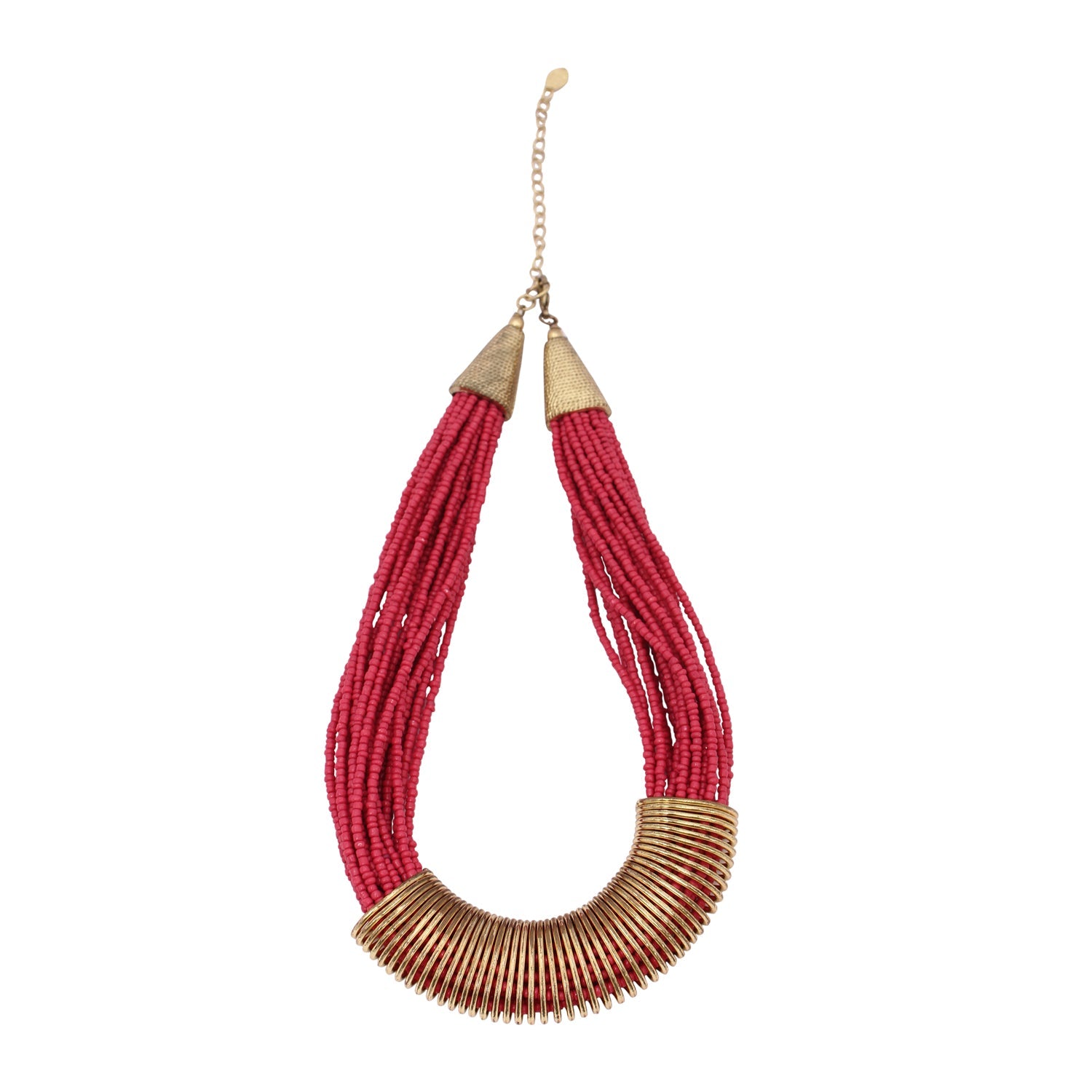Gold-Polished Alloy Red Beaded Tribal Necklace - The Pari
