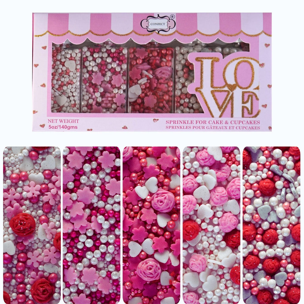 confect pink mini roses lips i silver hearts vermcelli and white pearls sprinkles for baking cake decorative baby shower sprinkles edible sprinkles mix pack of 5