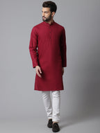 Even Apparels Maroon Pure Cotton Kurta With Band Collar - Distacart