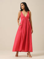 trueBrowns Bright Pink Slub Texture Sleeveless Dress - Distacart