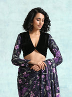 trueBrowns Black Printed Sleeve Velvet Blouse