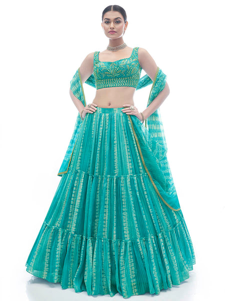 Myra Sea Green Jaquard Embroidered Designer Lehenga