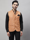 Even Apparels Men's Orange Nehru Jacket With Welt Pockets