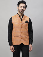 Even Apparels Men's Orange Nehru Jacket With Welt Pockets