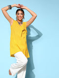 Ahalyaa Women Mustard Cotton Fluid Tie-Up Tunic
