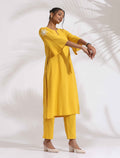 trueBrowns Yellow Cotton Slub Embroidered Straight Kurta Set - Distacart