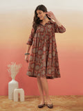 InWeave Women's Maroon Mughal Kalamkari Flared Dress - Distacart
