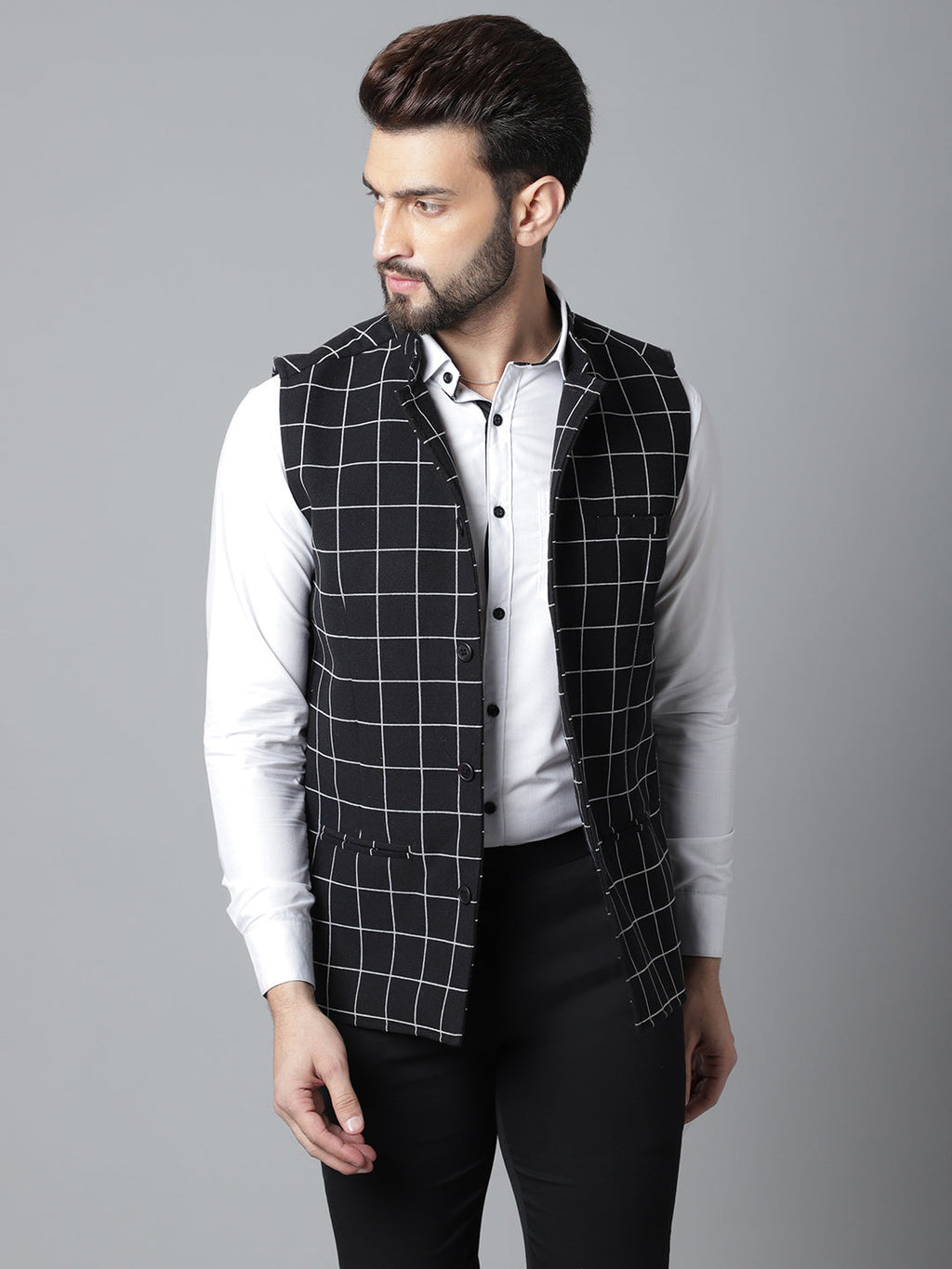 Even Apparels Men's Black Nehru Jacket With Welt Pockets