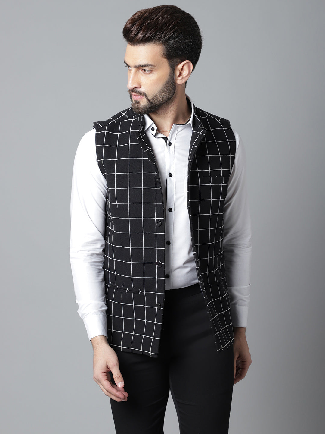 Even Apparels Men's Black Nehru Jacket With Welt Pockets