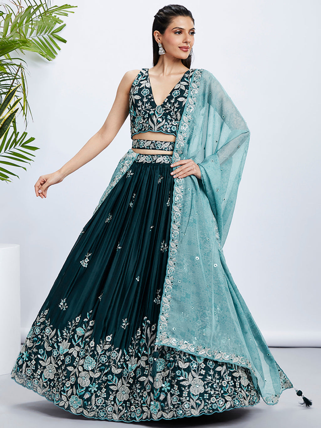 House of Panchhi Pink Net Cutdana, Sequins And Zarkan Embroidery Lehenga Choli & Dupatta