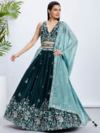 House of Panchhi Pink Net Cutdana, Sequins And Zarkan Embroidery Lehenga Choli & Dupatta