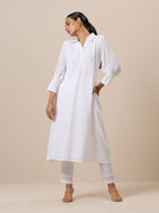 trueBrowns Cotton White Weave Collar Kurta Pant Set | Relove - Distacart