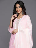 KSUT (House of Varanga) Pink Thread And Mirror Embroidered Kurta Paired With Straight Trouser And Chiffon Dupatta - Distacart