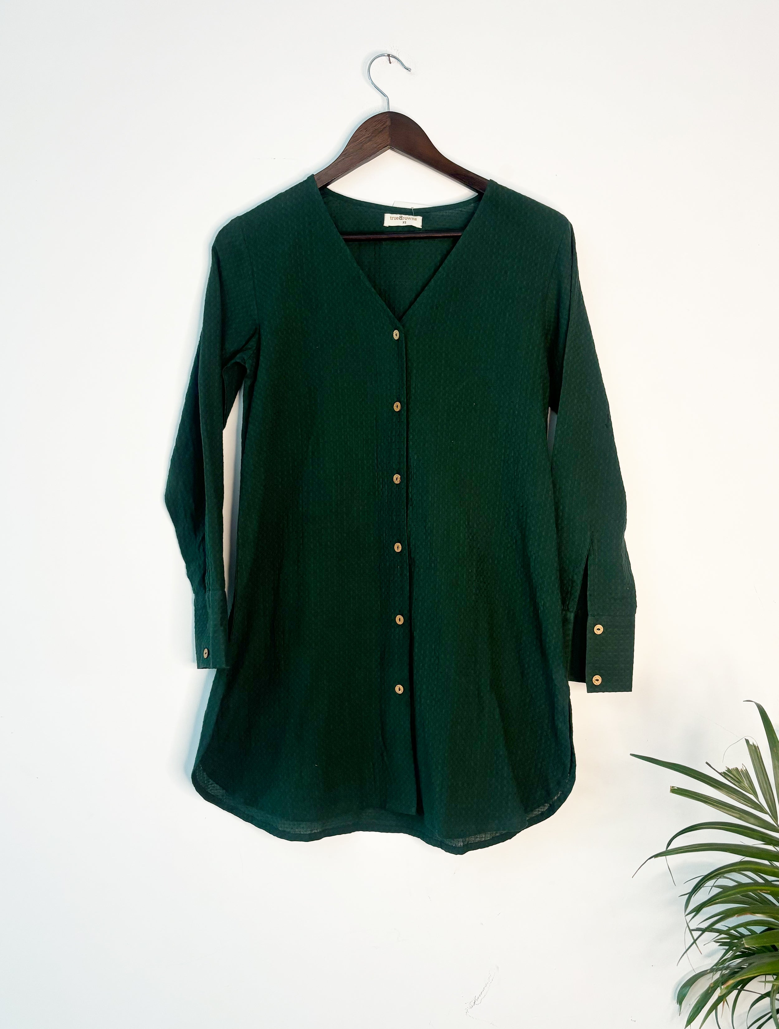 trueBrowns Dark Green Dobby Top