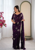 Evanik Designer Heavy Fendy Satin With Beads Embroidered Work Saree With Unstitched Blouse - Distacart
