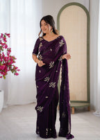 Evanik Designer Heavy Fendy Satin With Beads Embroidered Work Saree With Unstitched Blouse - Distacart
