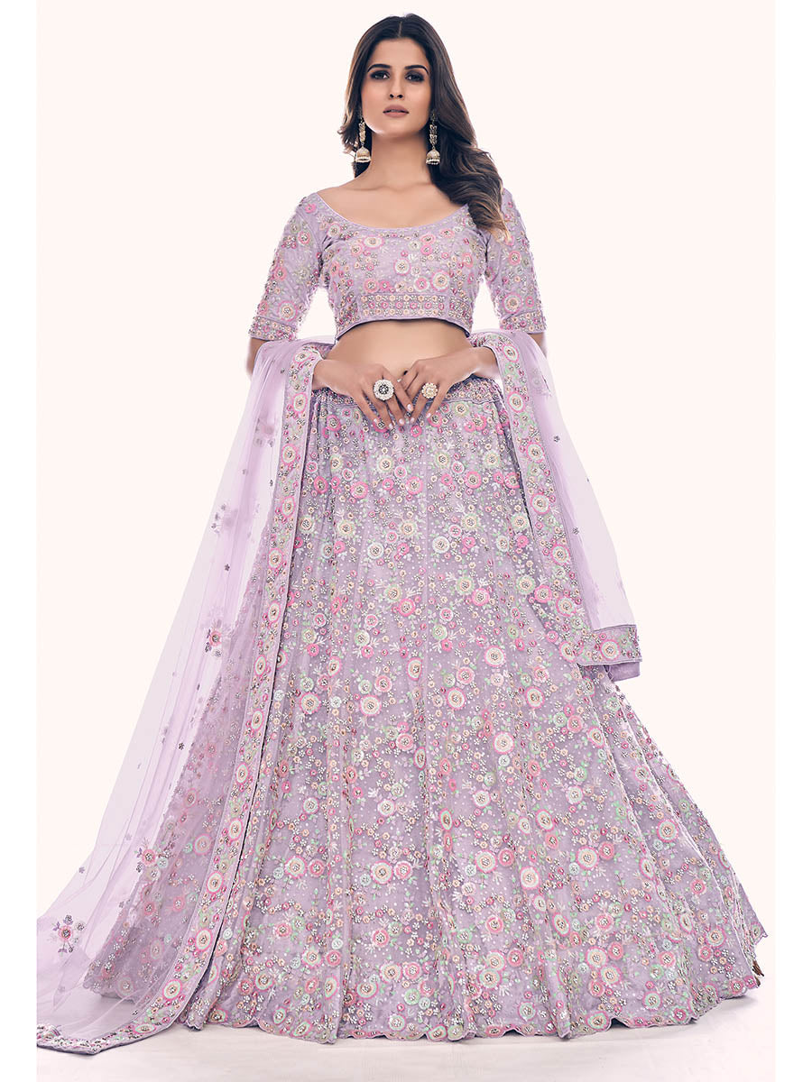 Myra Lilac Soft Net Embroidered Designer Lehenga Choli