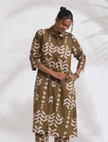 trueBrowns Olive Green Cotton Stripe Print Shirt Kurta Set - Distacart