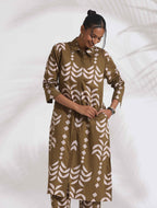 trueBrowns Olive Green Cotton Stripe Print Shirt Kurta Set - Distacart