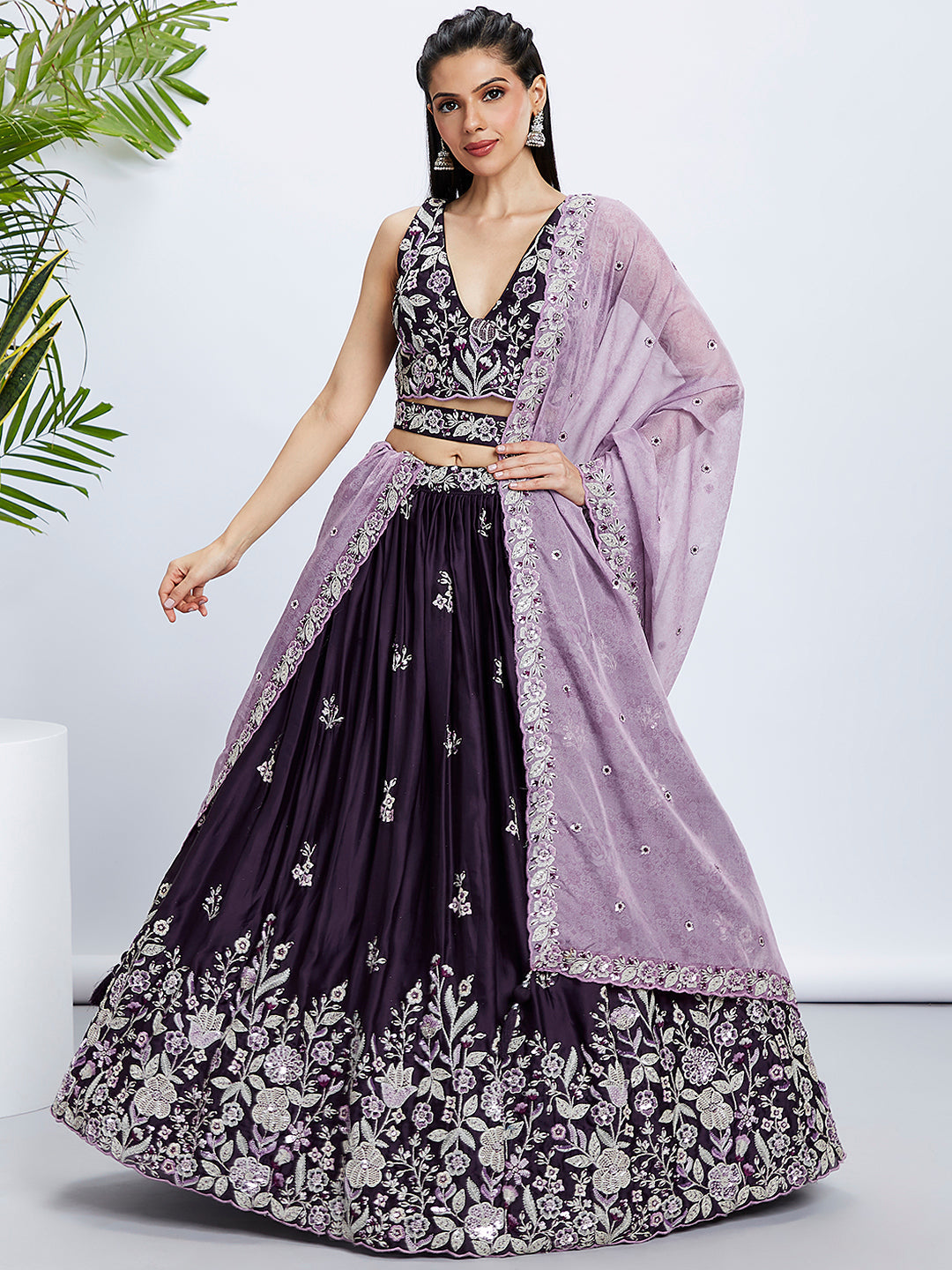 House of Panchhi Cream Net Cutdana, Sequins And Zarkan Embroidery Lehenga Choli & Dupatta