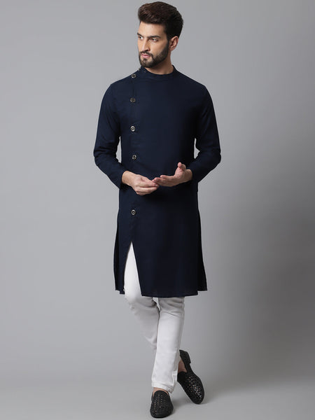 Indian Clothing Even Apparels Blue Sherwani Kurta With Asymetrical Cut
