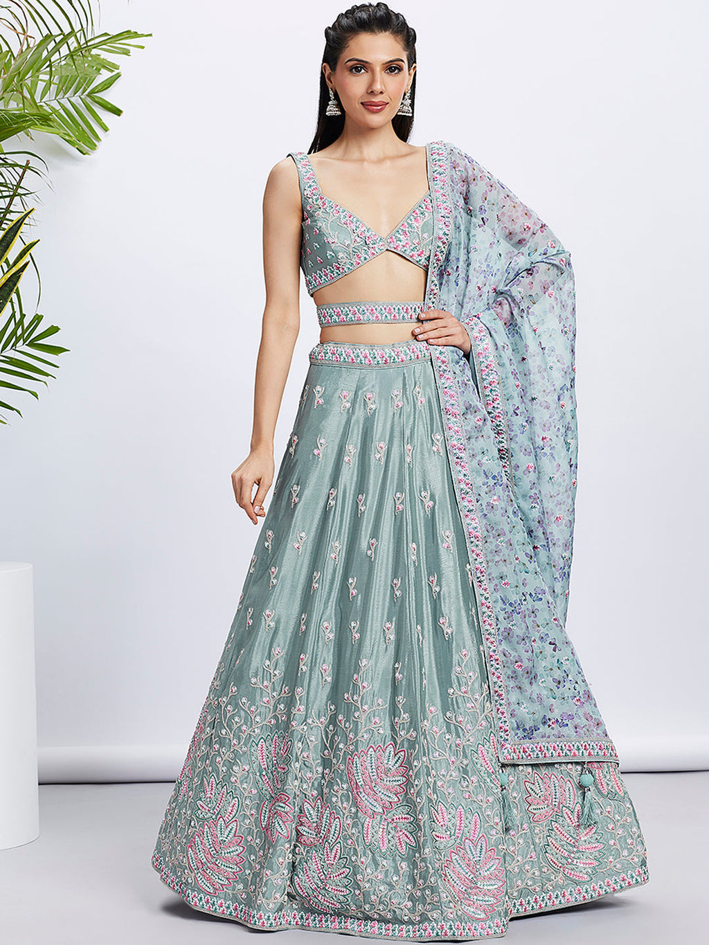 House of Panchhi Pink Georgette Sequins And Thread Embroidery Lehenga Choli & Dupatta