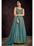 Myra Blue Real Georgette Designer Gown Style Suit - Distacart