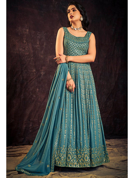Myra Blue Real Georgette Designer Gown Style Suit