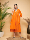 InWeave Women's Orange Flared Kurta Palazzo Set