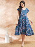 InWeave Women's Blue Pink Kalamkari A Line Dress - Distacart