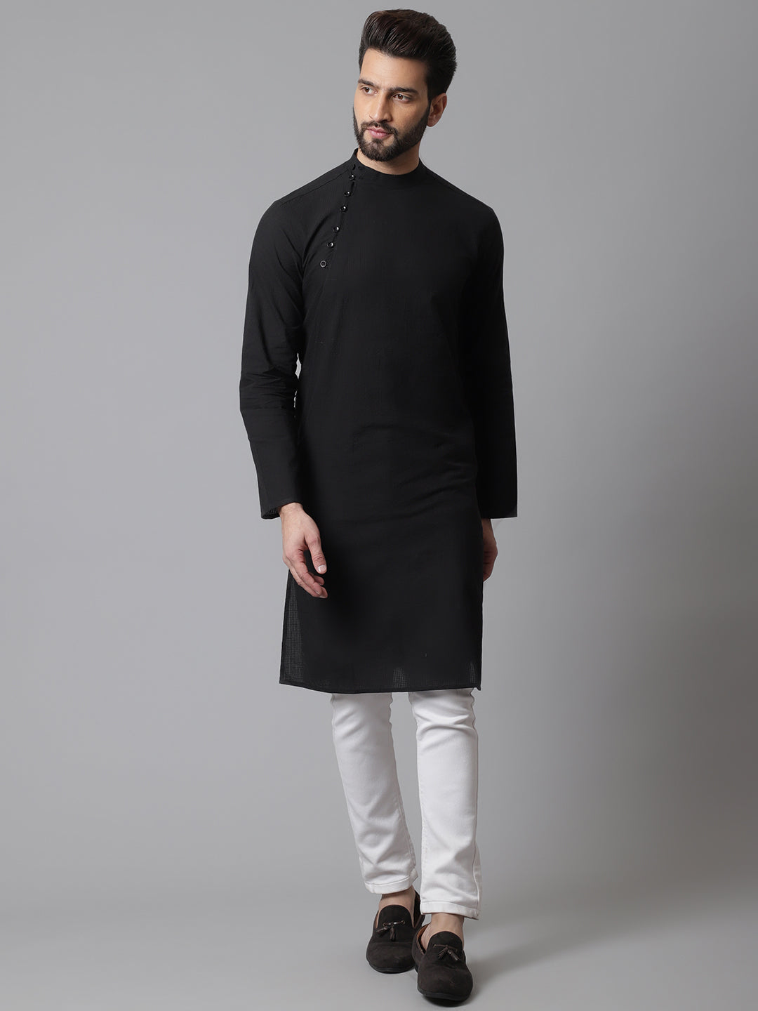 Even Apparels Black Solid Kurta With Band Collar - Distacart