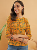 InWeave Women's Haldi Yellow Mughal Kalamkari Top