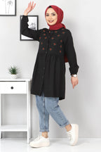 Pimu Muslim Wear Women's Embroidered Top - Black