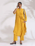 trueBrowns Yellow Cotton Pleated Shirt Kurta Set - Distacart