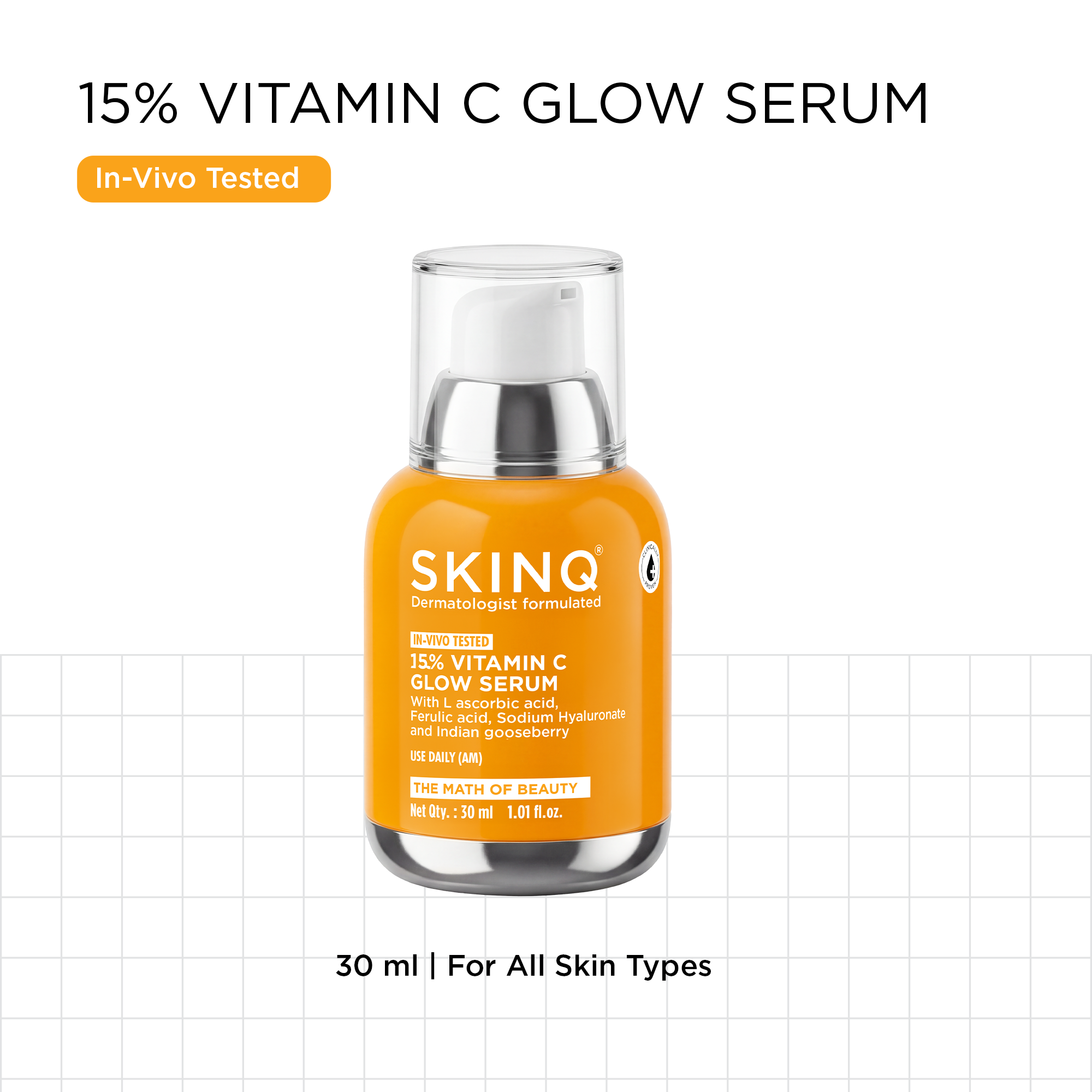 SKINQ 15% Vitamin C Glow Serum with L Ascorbic & Ferulic Acid