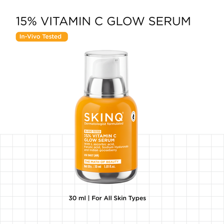 SKINQ 15% Vitamin C Glow Serum with L Ascorbic & Ferulic Acid