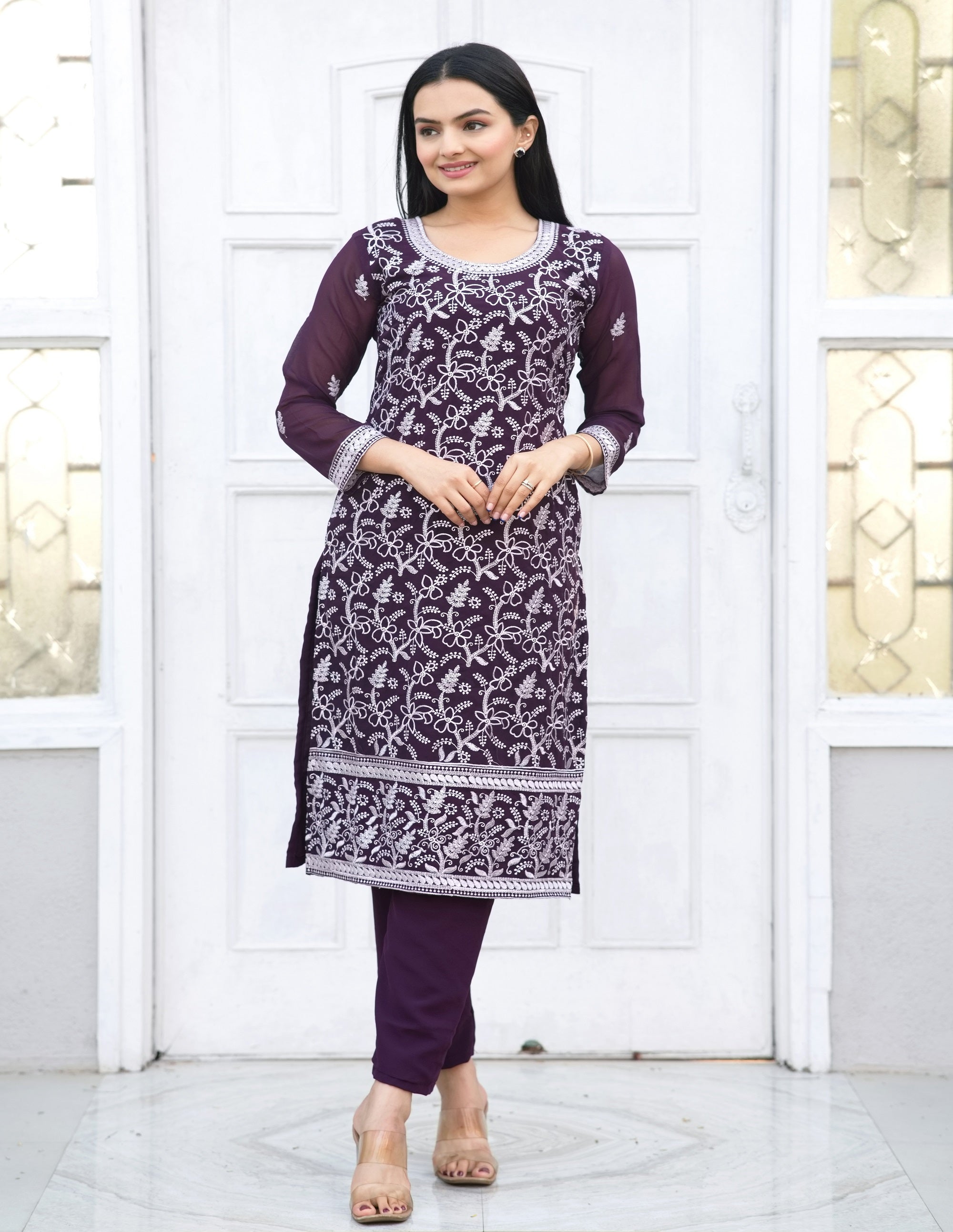 Teeya Creation Wine Color Faux Georgette Silk Heavy Embroidery Work Fully Stitched Salwar Suit