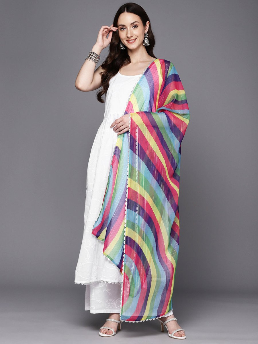 Ahalyaa Floral Printed High Slit Gotta Patti Pure Cotton Kurta With Palazzos & Dupatta