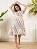 InWeave Off White Orange Black Ikkat Print Round Neck Aline Dress - Distacart