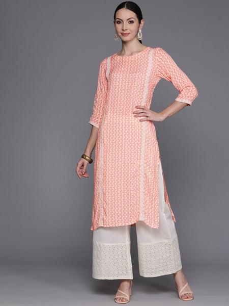 Ahalyaa Abstract Printed Pure Cotton Kurta with Lace Detail