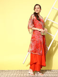 InWeave Women's Orange Strappy Set W Green Organza Cape