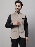 Even Apparels Men's Beige Nehru Jacket With Welt Pockets