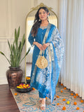 The52 Women's Beautiful Roman Silk Embroidered Straight Kurta with Pant And Dupatta Set - Distacart