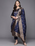 Ahalyaa Unstitched Navy Blue Dress Material - Distacart