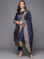 Ahalyaa Unstitched Navy Blue Dress Material - Distacart
