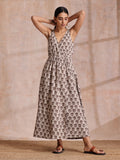 trueBrowns Clay Dabu Buta Print Cotton Sleeveless Wrap Dress - Distacart