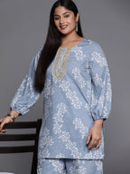 Ahalyaa Plus Size Floral Print Zari Ethnic Tunic with Palazzos - Distacart