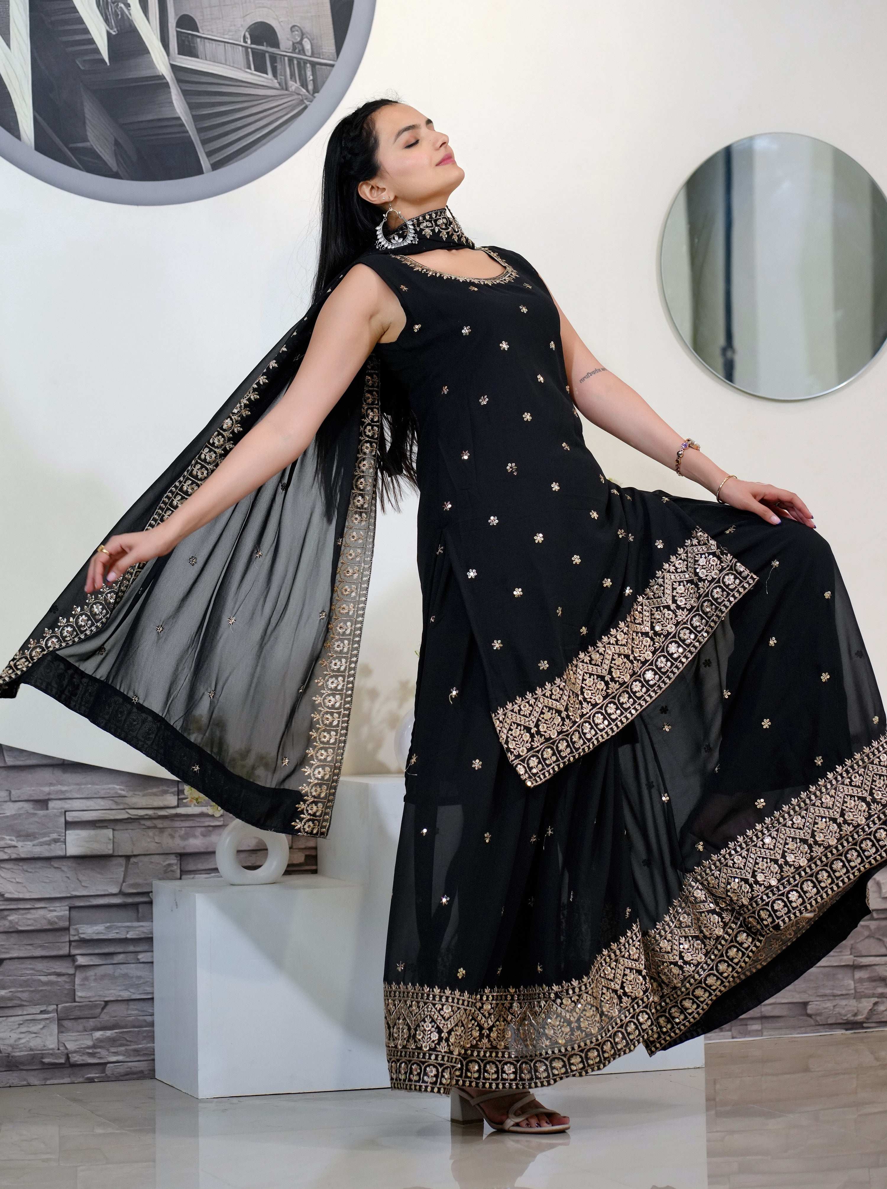 Yash Enterprise Awasome Embroidery Georgette Black Readymade Salwar Suit - Distacart
