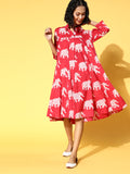InWeave Red Elephant Flared Dress