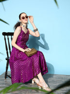 InWeave Women's Wine Gold Small Boota Long Dress - Distacart